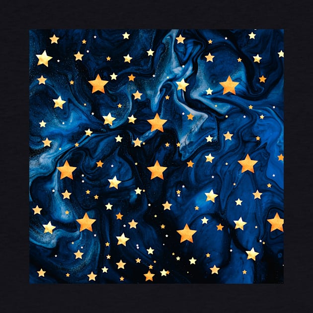 Magical Golden Christmas Blue Starry Night Pattern by CONCEPTDVS